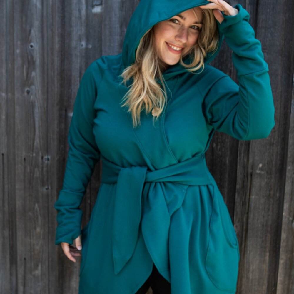 Medium Peacock Teal Bamboo Wrap Fleece Coat